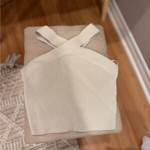 Babaton Beige Ribbed Knit Top